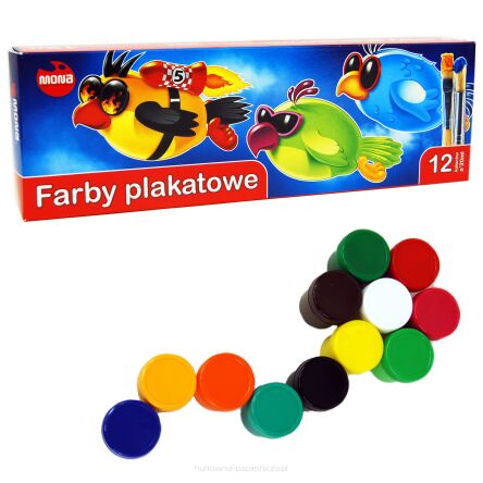 FARBY PLAKATOWE 12 KOLORÓW 20ML MONA PUDEŁKO