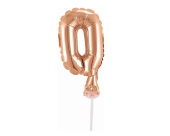 BALON FOLIOWY 13CM NA PATYCZKU CYFRA 0 RÓŻ-ZŁOTA