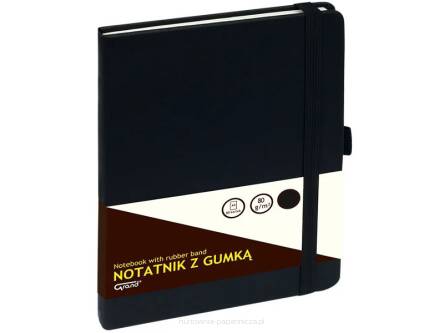 NOTATNIK GRAND Z GUMKĄ CZARNY  A5/80  80G KRATKA 