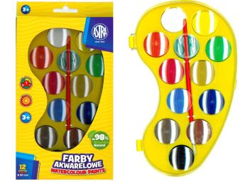 FARBY AKWARELOWE 12 KOLORÓW FI 30 MM - PALETKA