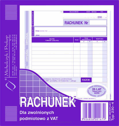 RACHUNEK 2/3 A5 DLA ZWOL. Z VAT 230-4