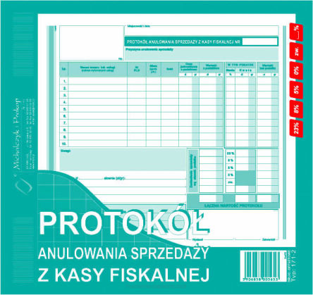 PROTOKÓŁ ANULO SPRZE. Z KASY FISKALNEJ 2/3 171-2-E