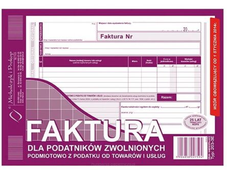 FAKTURA DLA PODATNIKÓW ZWOLNIONYCH Z PODATK 203-3E