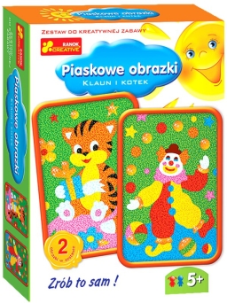 PIASKOWE OBRAZKI KLAUN I KOTEK RANOK
