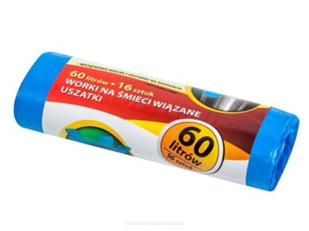 WORKI NA ŚMIECI USZATKI DO ZAWIĄZYWANIA 60L 16 SZT