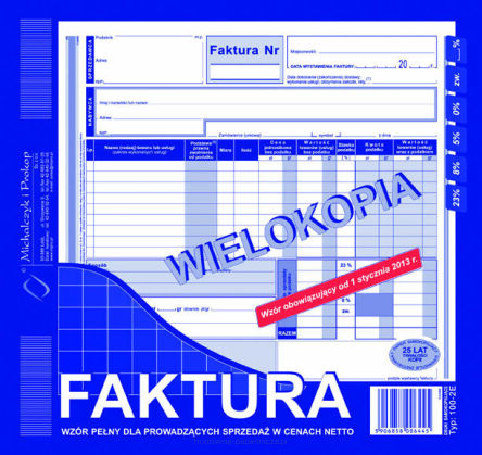 FAKTURA VAT 2/3 A4 WIELOKOPIA 100-2-E