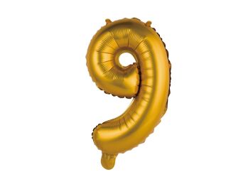 BALON FOLIOWY "CYFRA 9"  ZŁOTA  MATOWA  35 CM