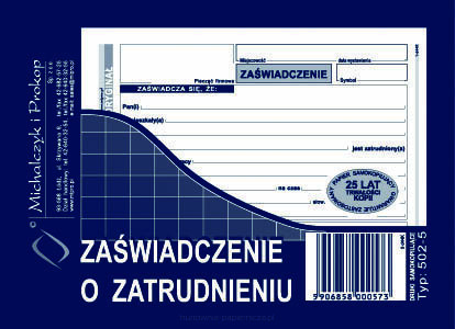 ZAŚWIADCZENIE O ZATRUDNIENIU 502-5