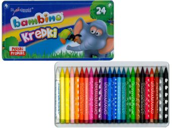 KREDKI ŚWIECOWE 24 KOLORY BAMBINO PUDEŁKO METALOWE