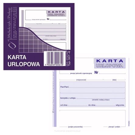 KARTA URLOPOWA FORMAT 2/3 A6 40 KARTEK 507-6