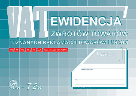 EWIDENCJA VAT ZWROT TOWARU I UZNANIE REKLAM VU72