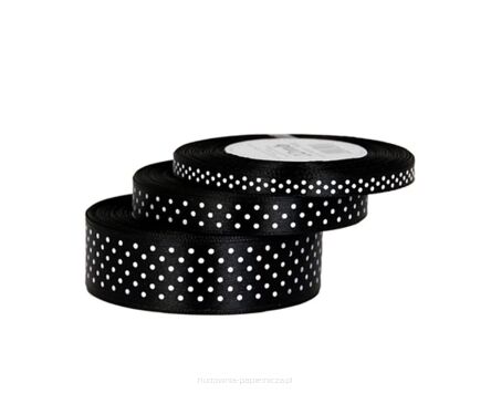 WSTĄŻKA SATYNOWA W KROPKI 25MM/22MB CZARNA 900