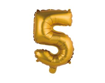 BALON FOLIOWY "CYFRA 5"  ZŁOTA  MATOWA  35 CM