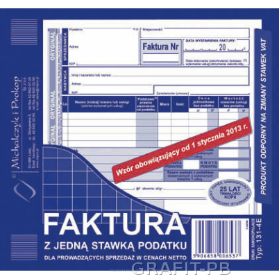 FAKTURA 2/3 A5 Z JEDNĄ STAWKĄ PODATKOWĄ 131-4-E