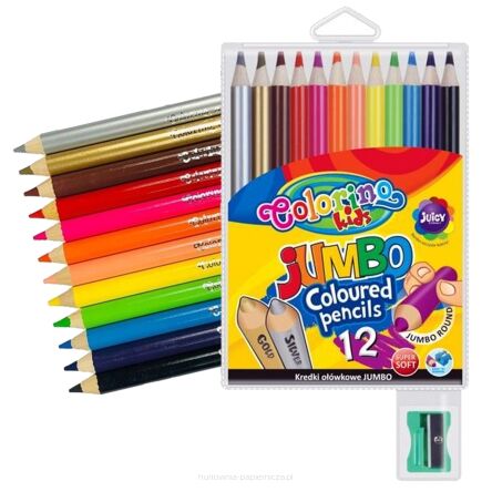 KREDKI OŁÓWKOWE OKRĄGŁE JUMBO 12 KOLORÓW COLORINO